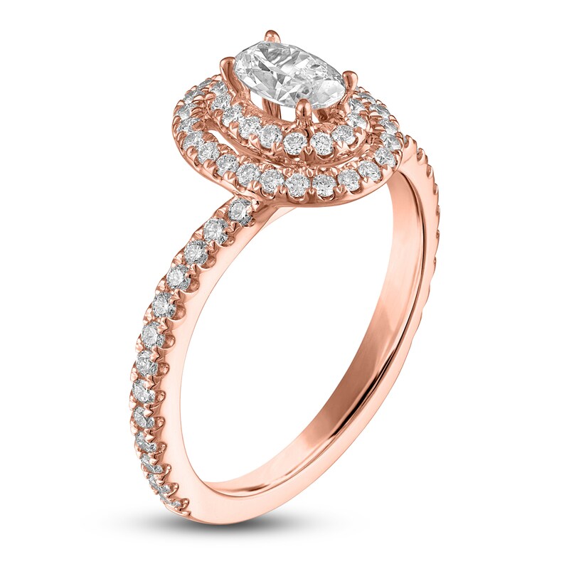 Main Image 2 of Oval & Round-Cut Diamond Double Halo Engagement Ring 7/8 ct tw 14K Rose Gold