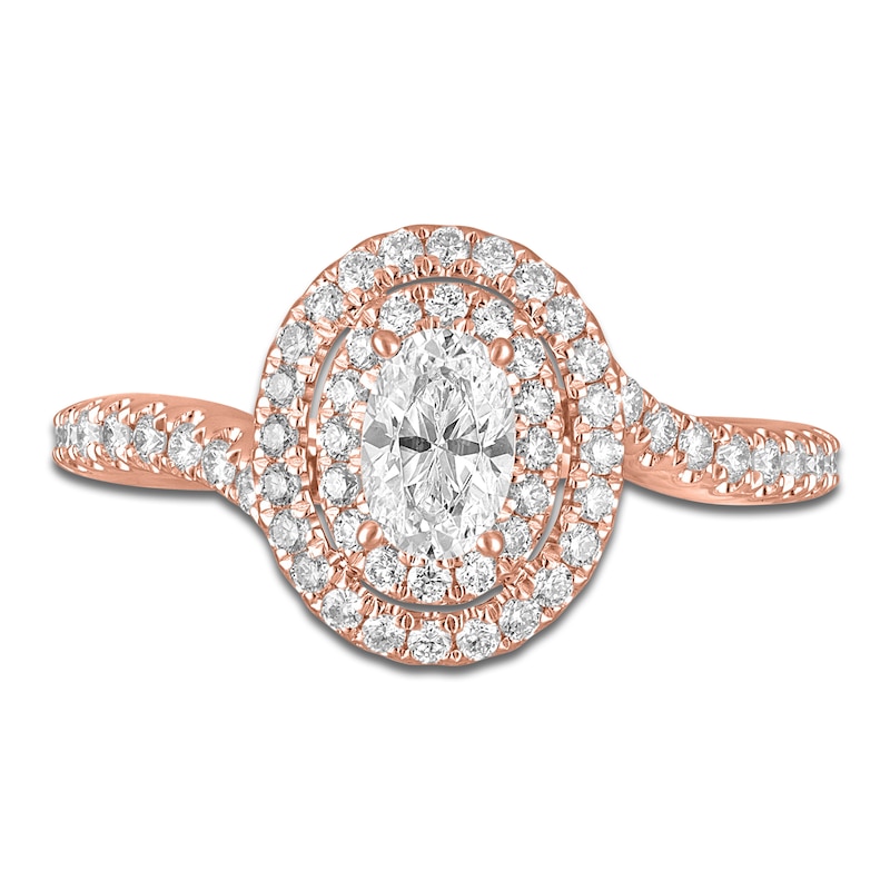 Main Image 3 of Oval & Round-Cut Diamond Double Halo Engagement Ring 7/8 ct tw 14K Rose Gold