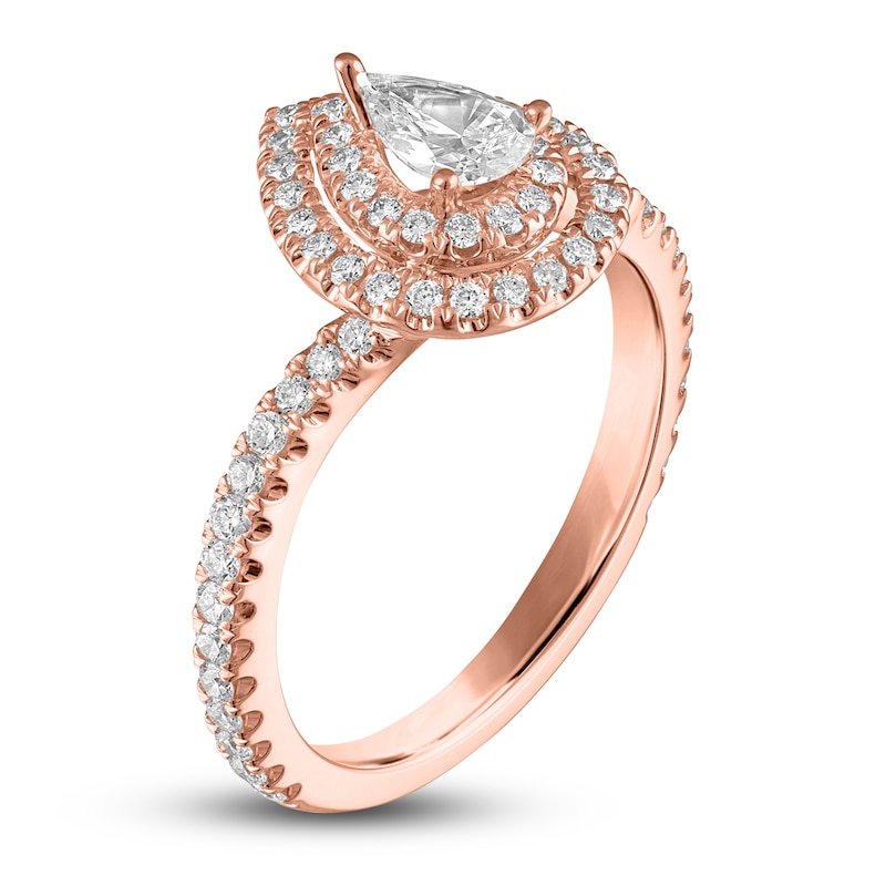 Main Image 2 of Pear & Round-Cut Diamond Double Halo Engagement Ring 7/8 ct tw 14K Rose Gold