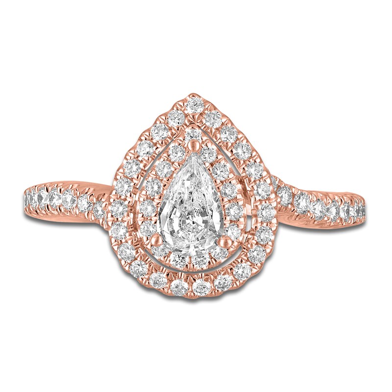 Main Image 3 of Pear & Round-Cut Diamond Double Halo Engagement Ring 7/8 ct tw 14K Rose Gold