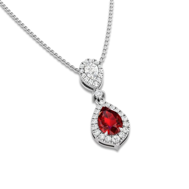 Natural Ruby & Diamond Pendant Necklace 1/4 ct tw 14K White Gold 18"
