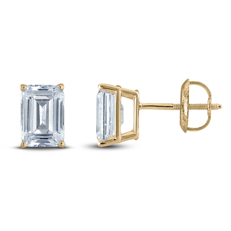 Main Image 1 of Emerald-Cut Lab-Grown Diamond Solitaire Stud Earrings 1-1/4 ct tw 14K Yellow Gold (F/SI2)