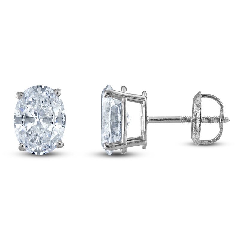 Main Image 1 of Oval-Cut Lab-Grown Diamond Solitaire Stud Earrings 3/4 ct tw 14K White Gold (F/SI2)