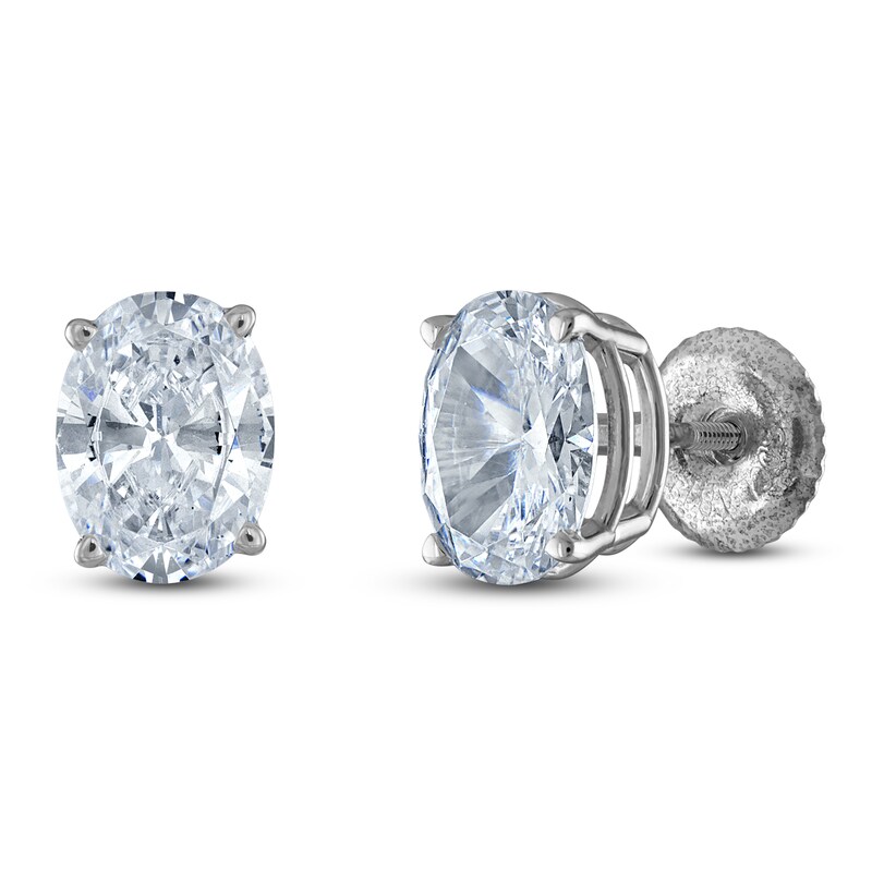 Main Image 2 of Oval-Cut Lab-Grown Diamond Solitaire Stud Earrings 3/4 ct tw 14K White Gold (F/SI2)