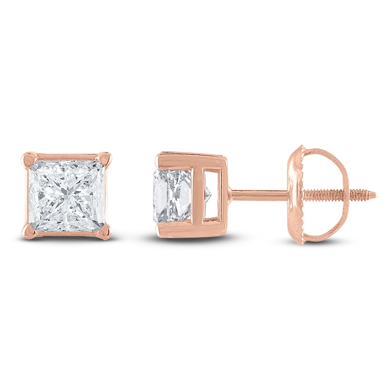 Main Image 1 of Princess-Cut Diamond Solitaire Stud Earrings 1/4 ct tw 14K Rose Gold (I/I2)