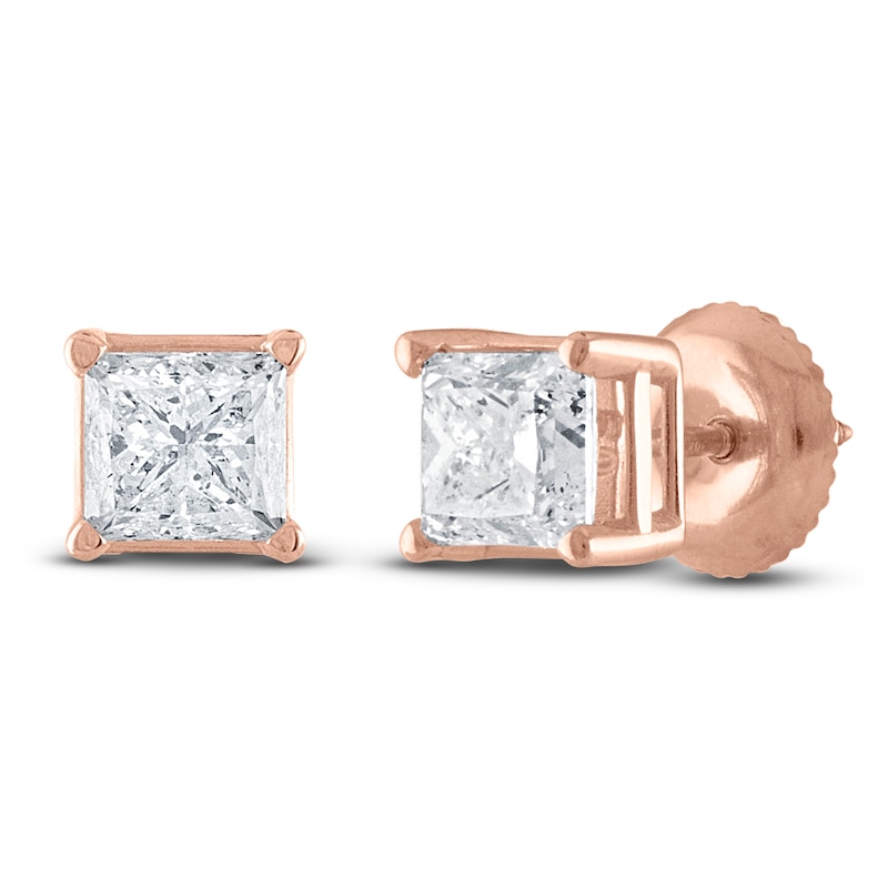 Main Image 2 of Princess-Cut Diamond Solitaire Stud Earrings 1/4 ct tw 14K Rose Gold (I/I2)