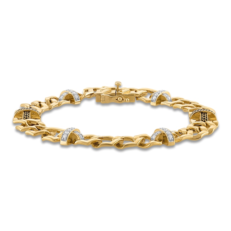 Main Image 1 of 1933 by Esquire Men's Diamond X-Link Bracelet 1/2 ct tw 14K Yellow Gold-Plated Sterling Silver 8.5"