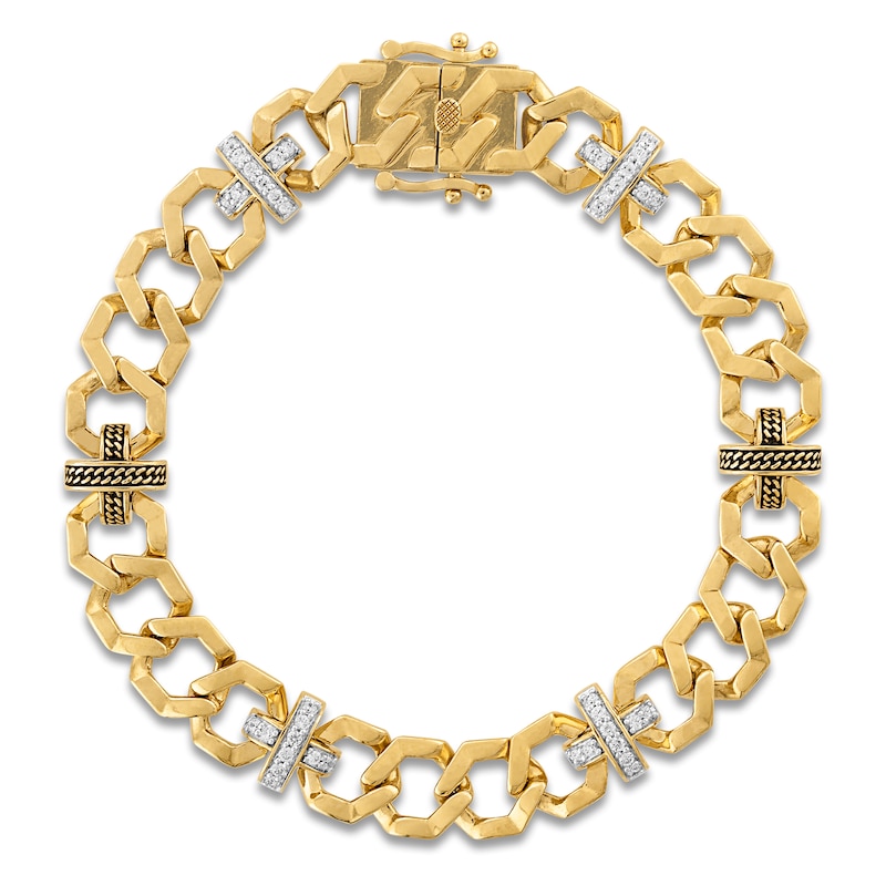 Main Image 2 of 1933 by Esquire Men's Diamond X-Link Bracelet 1/2 ct tw 14K Yellow Gold-Plated Sterling Silver 8.5"