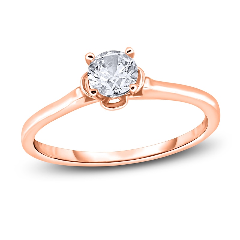 Main Image 1 of Diamond Solitaire Floral Engagement Ring 3/4 ct tw Round 14K Rose Gold (I2/I)
