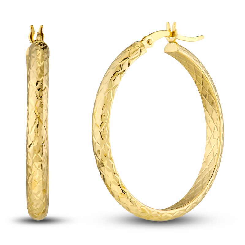 Main Image 1 of Diamond-Cut In/Out Hoop Earrings 14K Yellow Gold 30mm