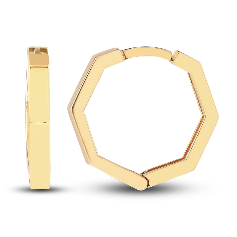 Hexagon Polished Huggie Earrings 14K Yellow Gold 14.35mm