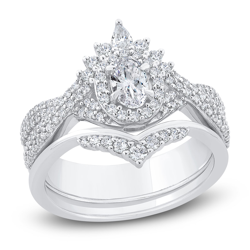 Diamond Bridal Set 1 ct tw Oval/Round 14K White Gold