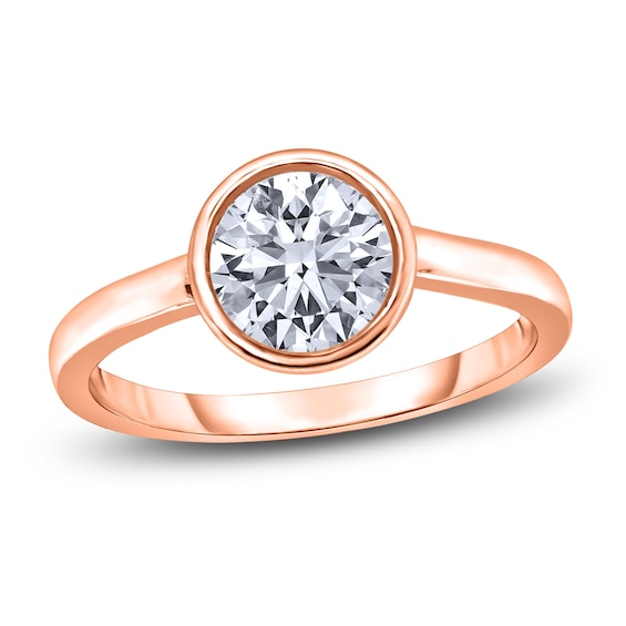 Diamond Solitaire Engagement Ring 2 ct tw Bezel-Set Round 14K Rose Gold (I2/I)