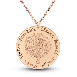 Engravable Family Tree Pendant Necklace 24K Rose Gold-Plated Sterling Silver 25mm 18&quot; Adj.