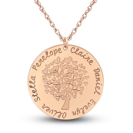 Engravable Family Tree Pendant Necklace Rose Gold-Plated Sterling Silver 25mm 18" Adj.