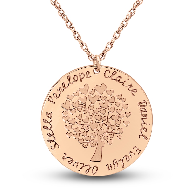 Engravable Family Tree Pendant Necklace 24K Rose Gold-Plated Sterling Silver 25mm 18" Adj.