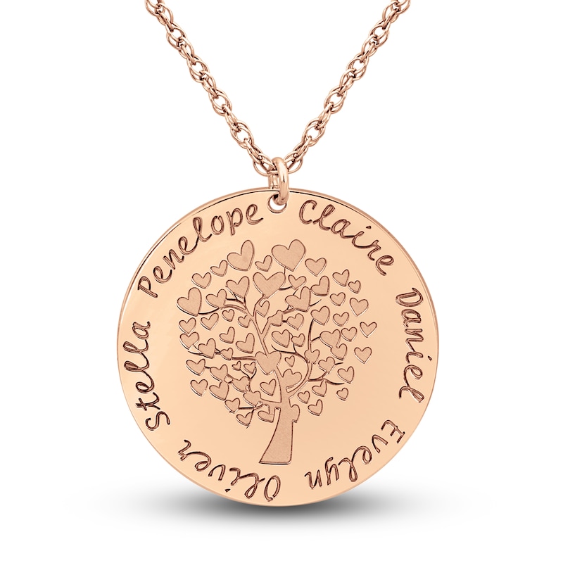 Engravable Family Tree Pendant Necklace Rose Gold-Plated Sterling Silver 25mm 18" Adj.