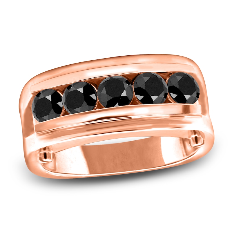 Main Image 1 of Men's Black Diamond Anniversary Ring 1-1/4 ct tw Round 14K Rose Gold