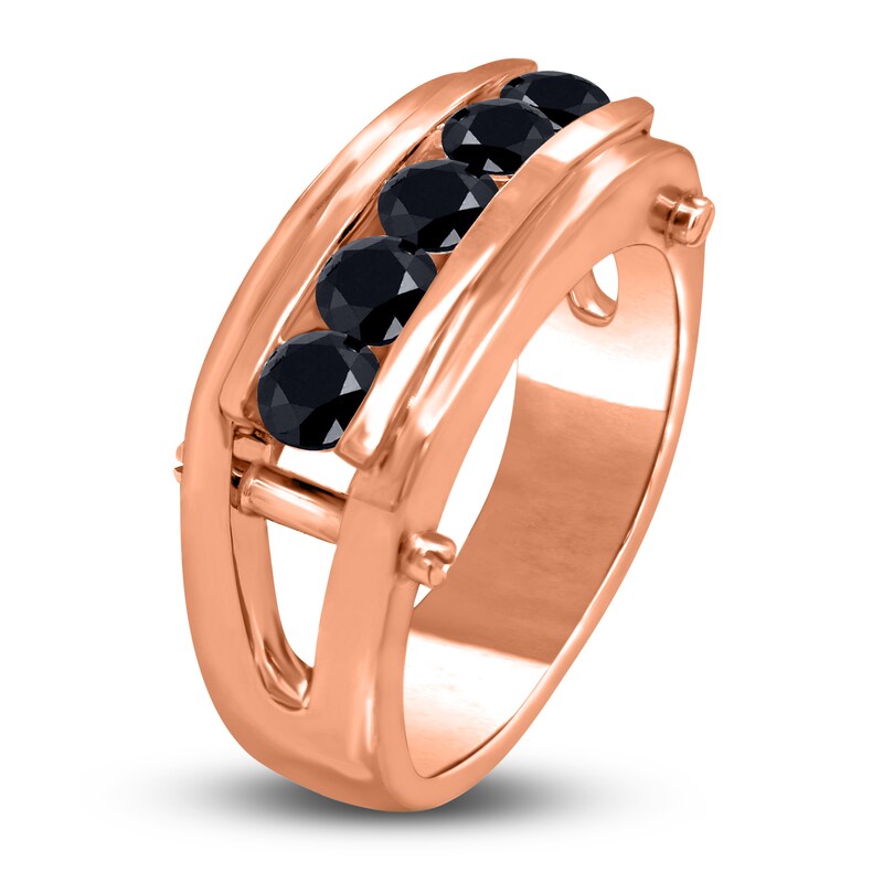 Main Image 2 of Men's Black Diamond Anniversary Ring 1-1/4 ct tw Round 14K Rose Gold