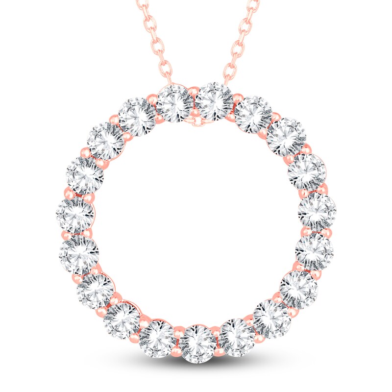 Main Image 1 of Diamond Circle Pendant Necklace 2 ct tw Round 14K Rose Gold 18"