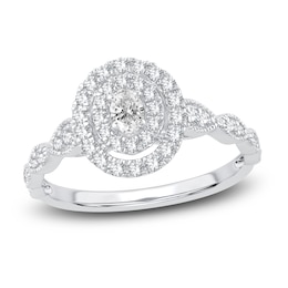 Diamond Double Halo Engagement Ring 1/2 ct tw Oval/Round 14K White Gold
