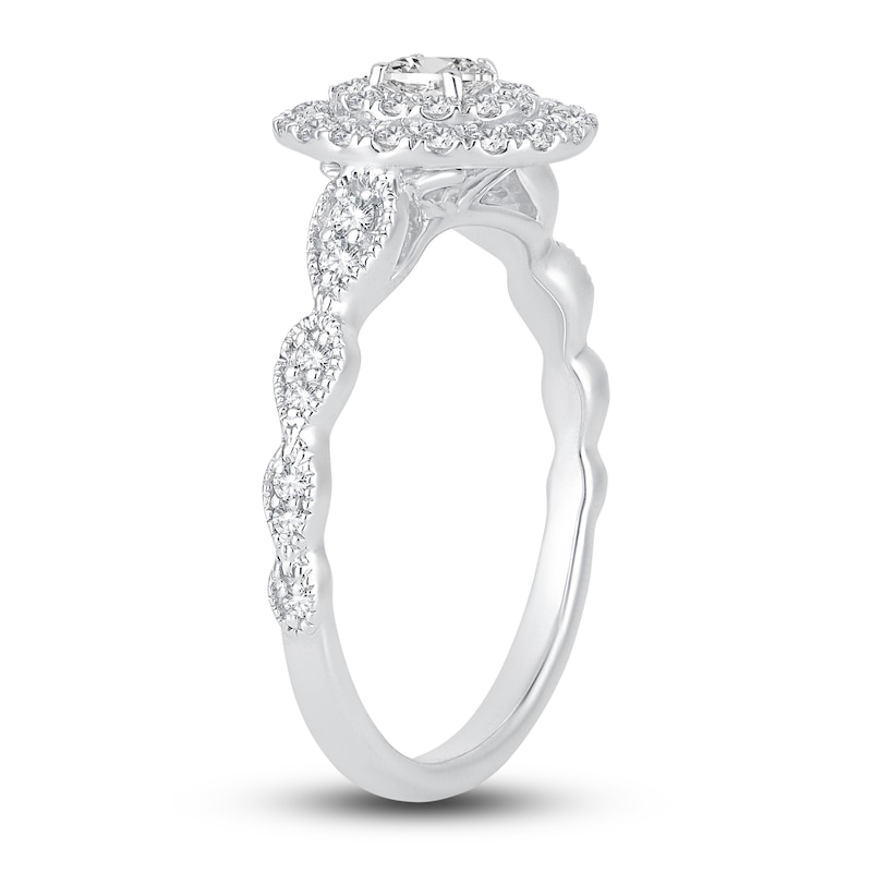 Main Image 2 of Diamond Double Halo Engagement Ring 1/2 ct tw Oval/Round 14K White Gold