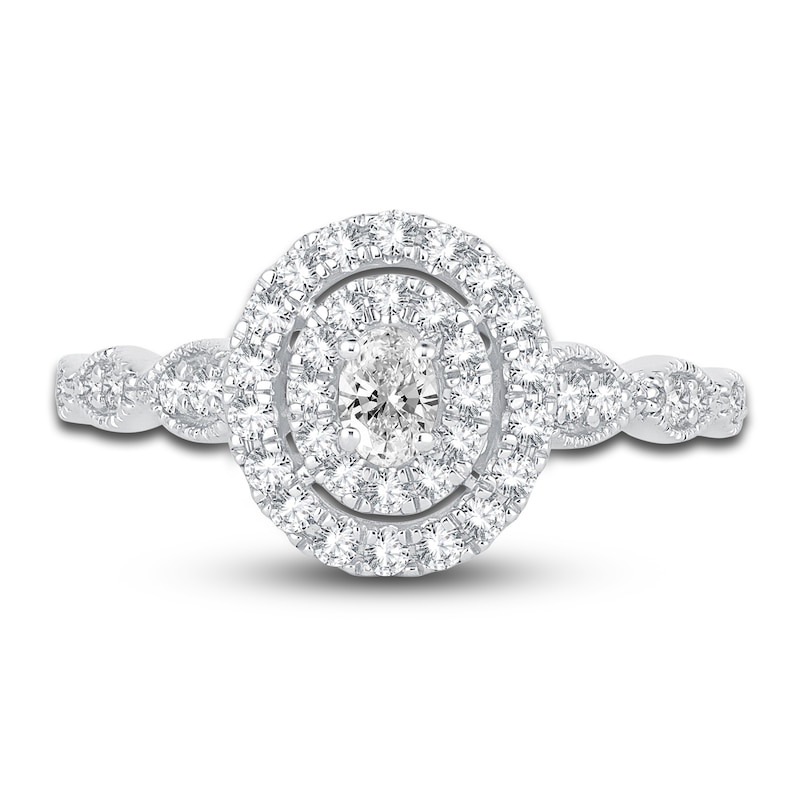 Main Image 3 of Diamond Double Halo Engagement Ring 1/2 ct tw Oval/Round 14K White Gold