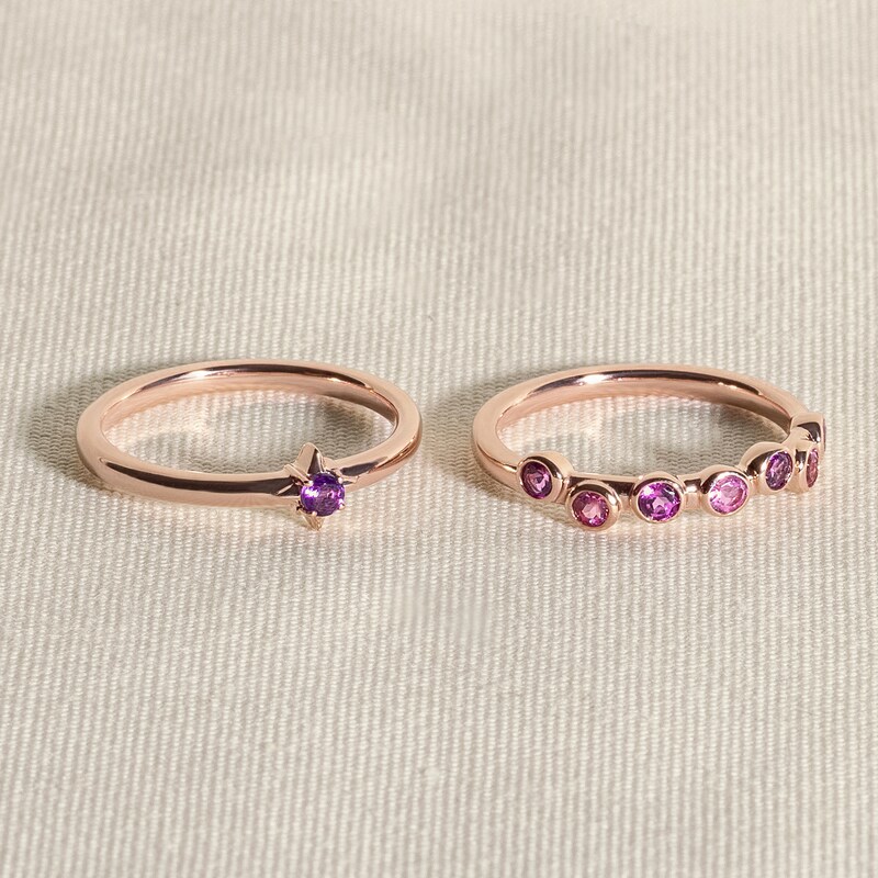 Main Image 4 of Juliette Maison Natural White Sapphire & Natural Emerald Ring 10K Rose Gold