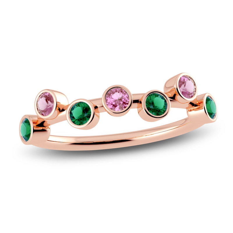 Main Image 1 of Juliette Maison Natural Pink Tourmaline & Natural Emerald Ring 10K Rose Gold