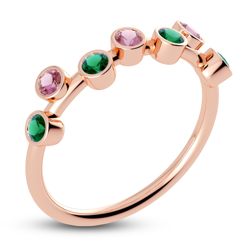 Main Image 2 of Juliette Maison Natural Pink Tourmaline & Natural Emerald Ring 10K Rose Gold