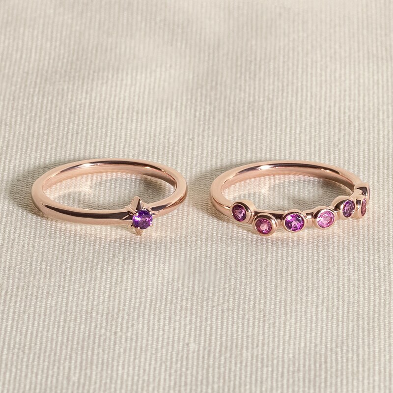 Main Image 4 of Juliette Maison Natural Pink Tourmaline & Natural Emerald Ring 10K Rose Gold