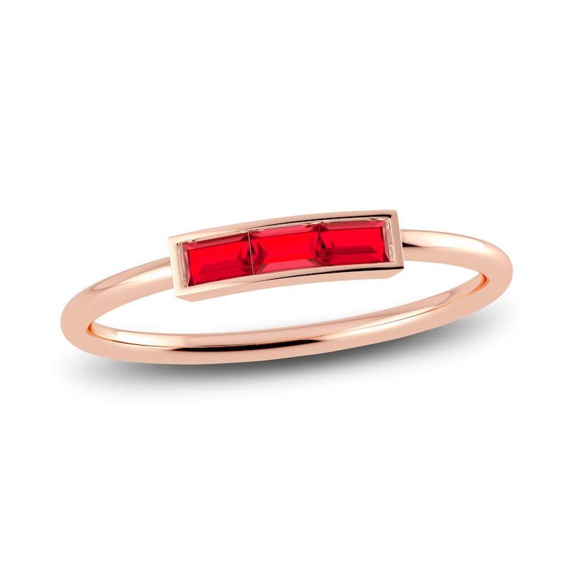 Main Image 1 of Juliette Maison Natural Ruby Baguette Bar Ring 10K Rose Gold