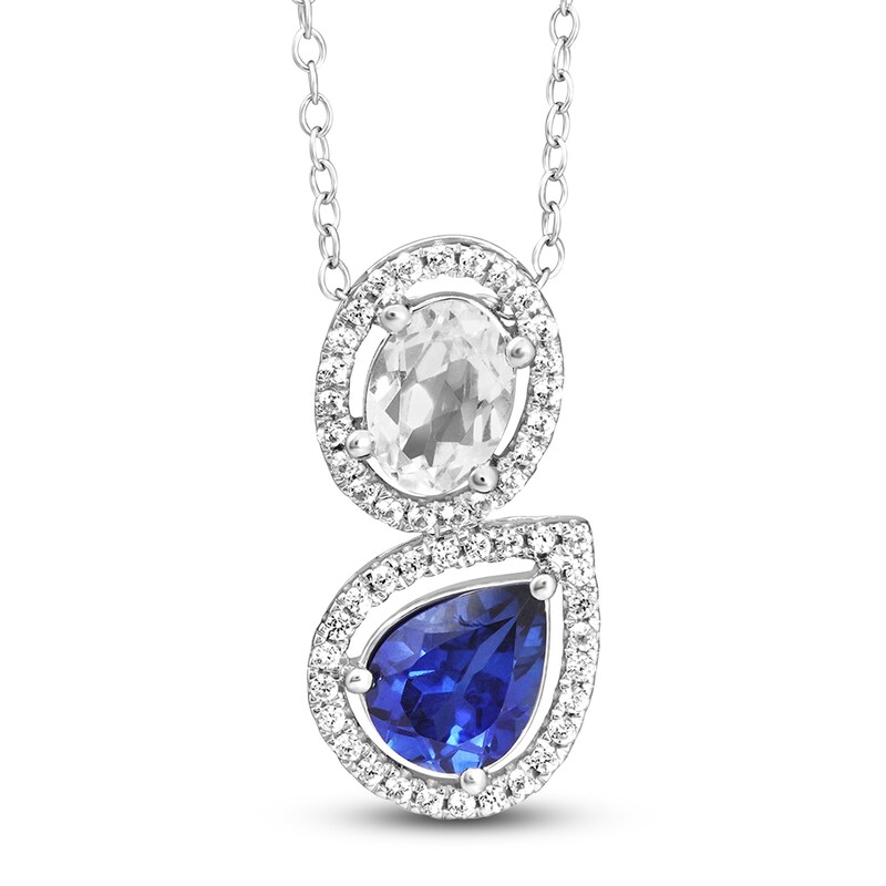 Main Image 1 of White & Blue Lab-Created Sapphire Pendant Necklace 10K White Gold 18"