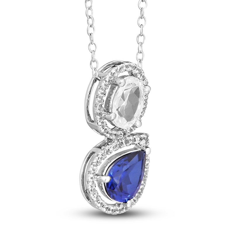 Main Image 2 of White & Blue Lab-Created Sapphire Pendant Necklace 10K White Gold 18"
