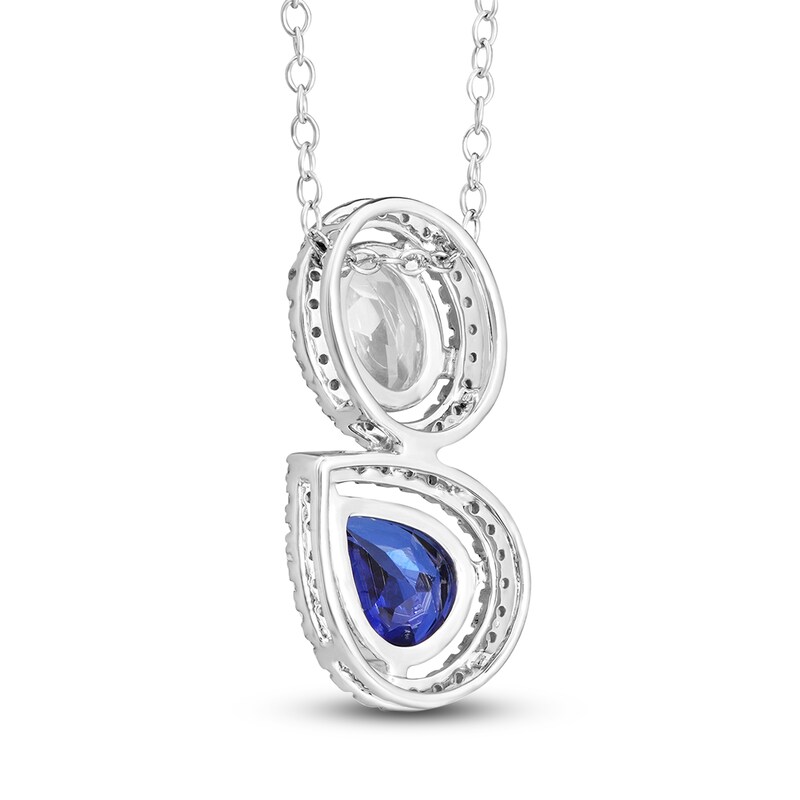 Main Image 3 of White & Blue Lab-Created Sapphire Pendant Necklace 10K White Gold 18"