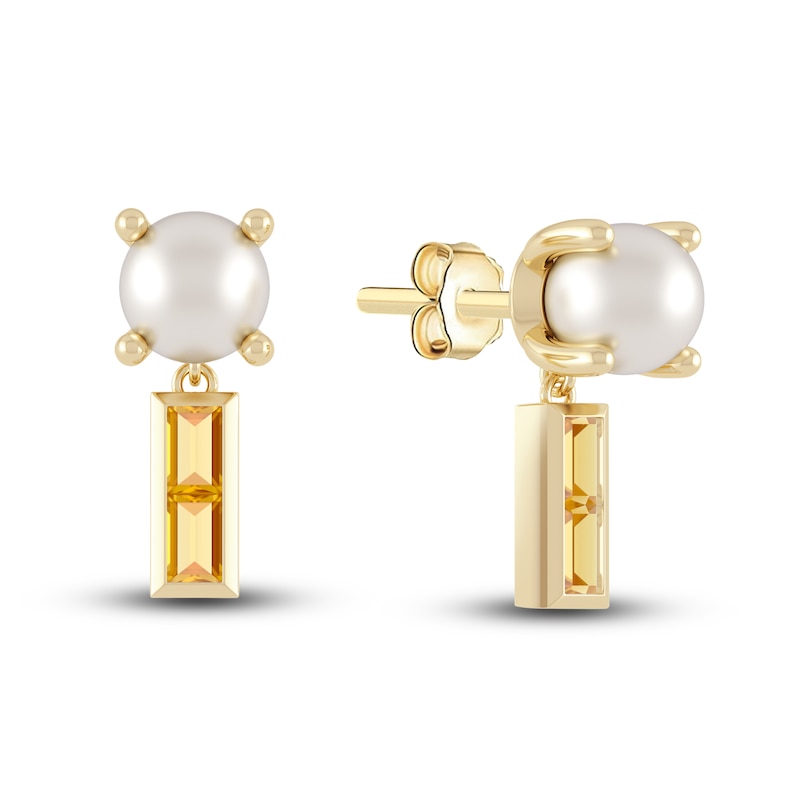 Main Image 1 of Juliette Maison Natural Citrine Baguette and Freshwater Cultured Pearl Earrings 10K Yellow Gold
