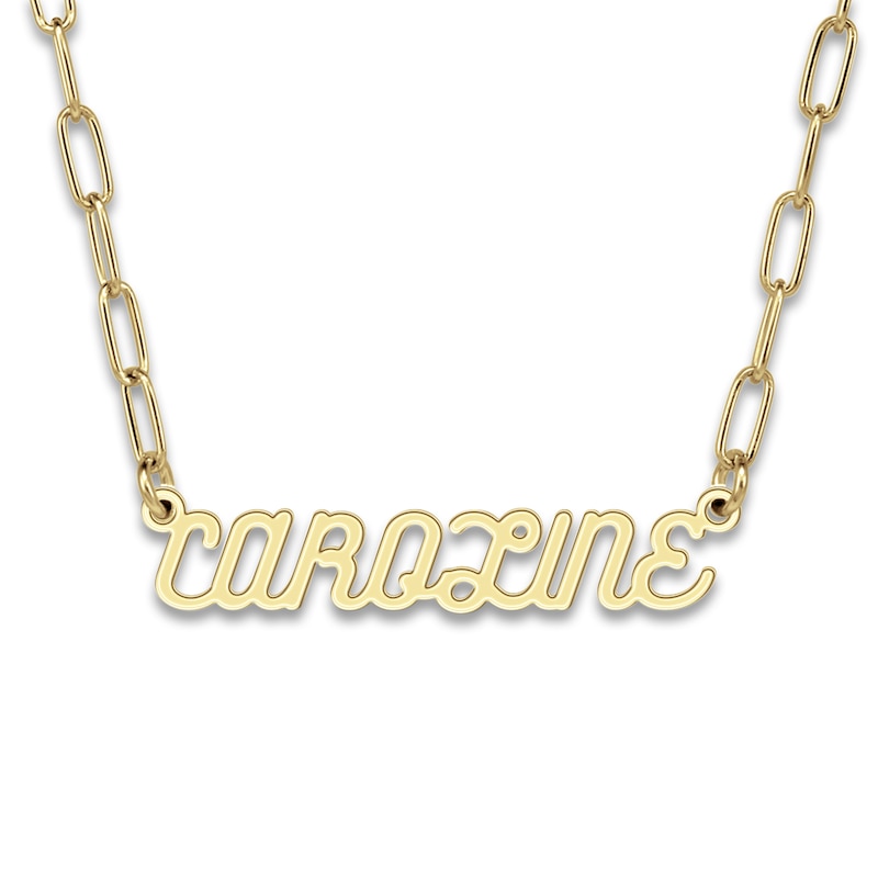 Main Image 1 of Personalized High-Polish Name Link Necklace Yellow Gold-Plated Sterling Silver 18" 7.0mm