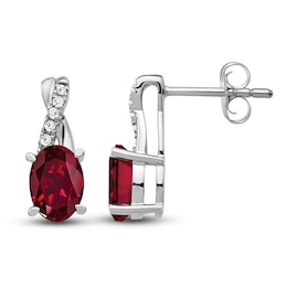 Natural Ruby Earrings 1/20 ct tw Diamonds 14K White Gold