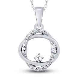 Diamond Double Oval Pendant Necklace 1/10 ct tw Round 14K White Gold 18"