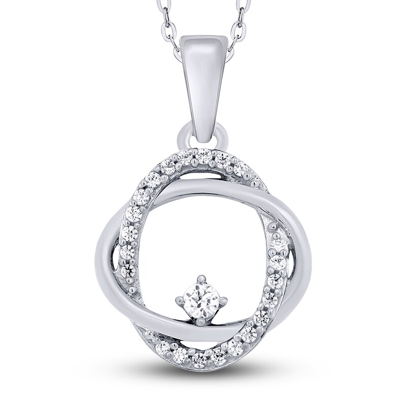 Main Image 1 of Diamond Double Oval Pendant Necklace 1/10 ct tw Round 14K White Gold 18"