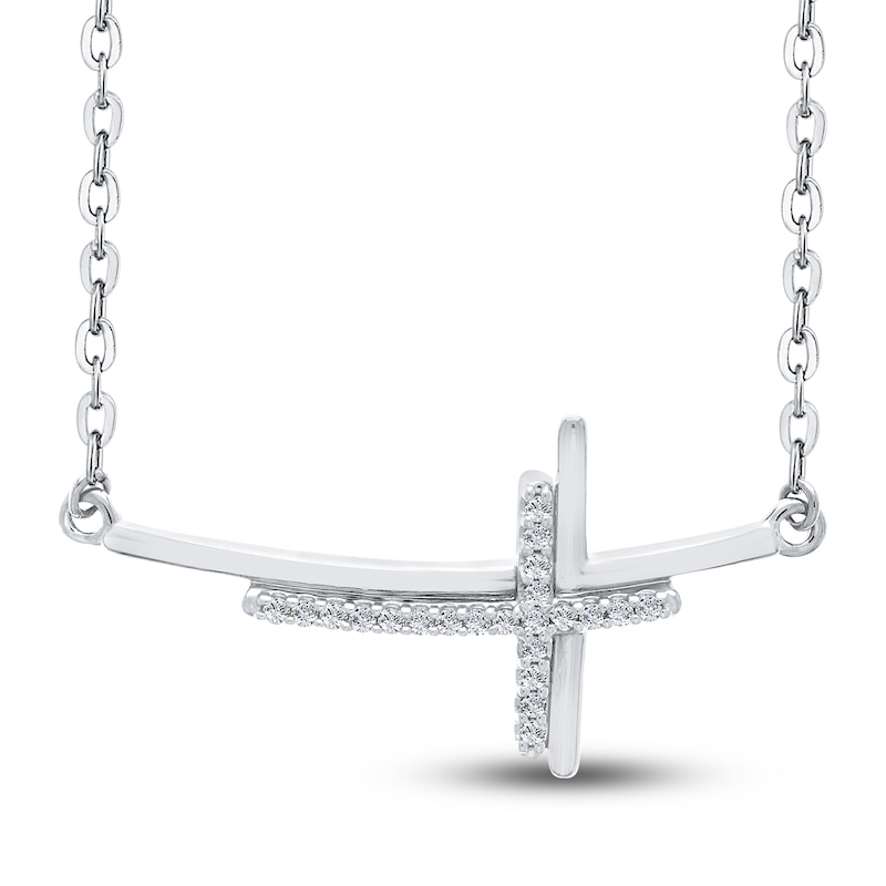 Main Image 1 of Diamond Double Cross Necklace 1/10 ct tw Round 14K White Gold 18"