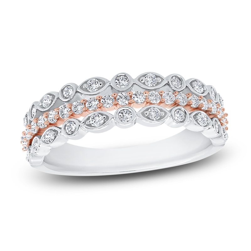 Main Image 1 of Diamond Multi Row Anniversary Band 1/2 ct tw Round 14K Two-Tone Gold