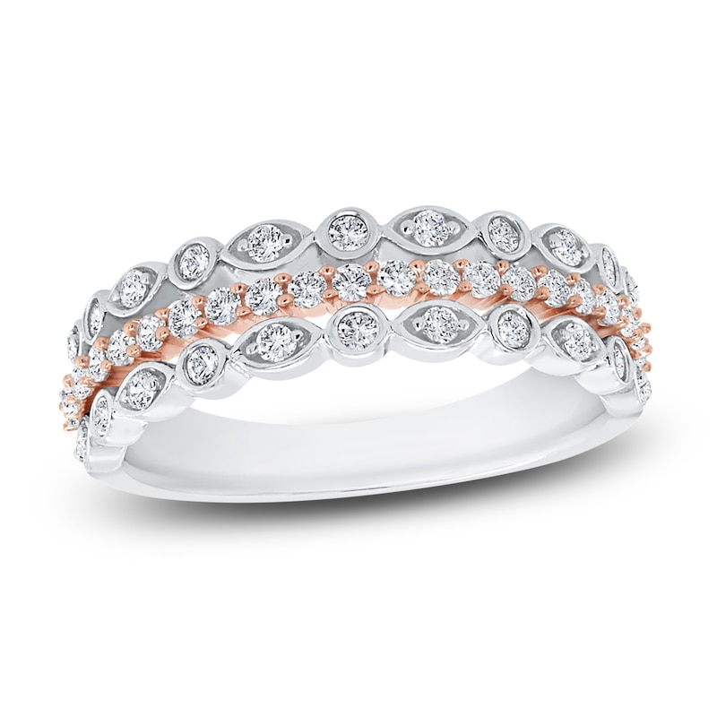 Diamond Multi Row Anniversary Band 1/2 ct tw Round 14K Two-Tone Gold