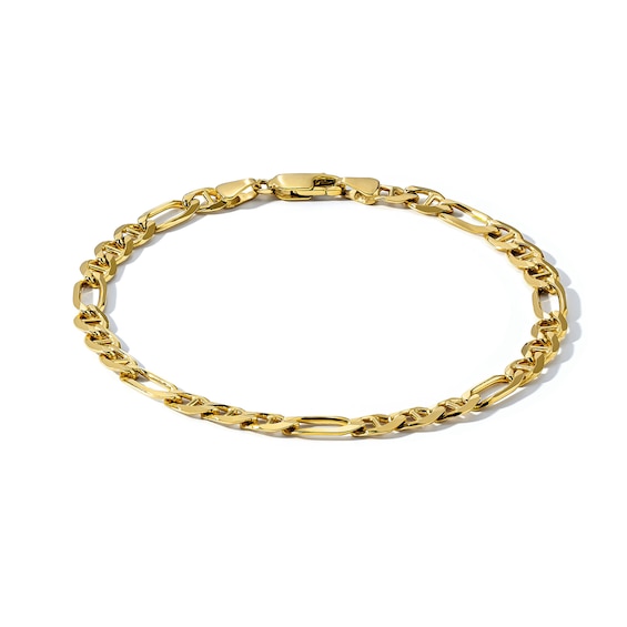 Solid Figaro Chain Bracelet 14K Yellow Gold 8" 5.0mm