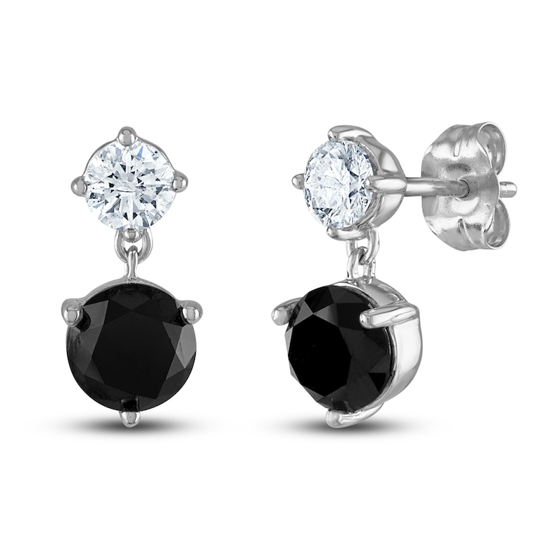 Main Image 2 of Black & White Diamond Earrings 2-1/2 ct tw Round 14K White Gold
