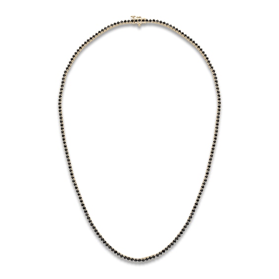 Black Diamond Tennis Necklace 7-1/2 ct tw Round 14K Yellow Gold 17"