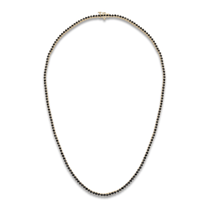 Main Image 1 of Black Diamond Tennis Necklace 7-1/2 ct tw Round 14K Yellow Gold 17"