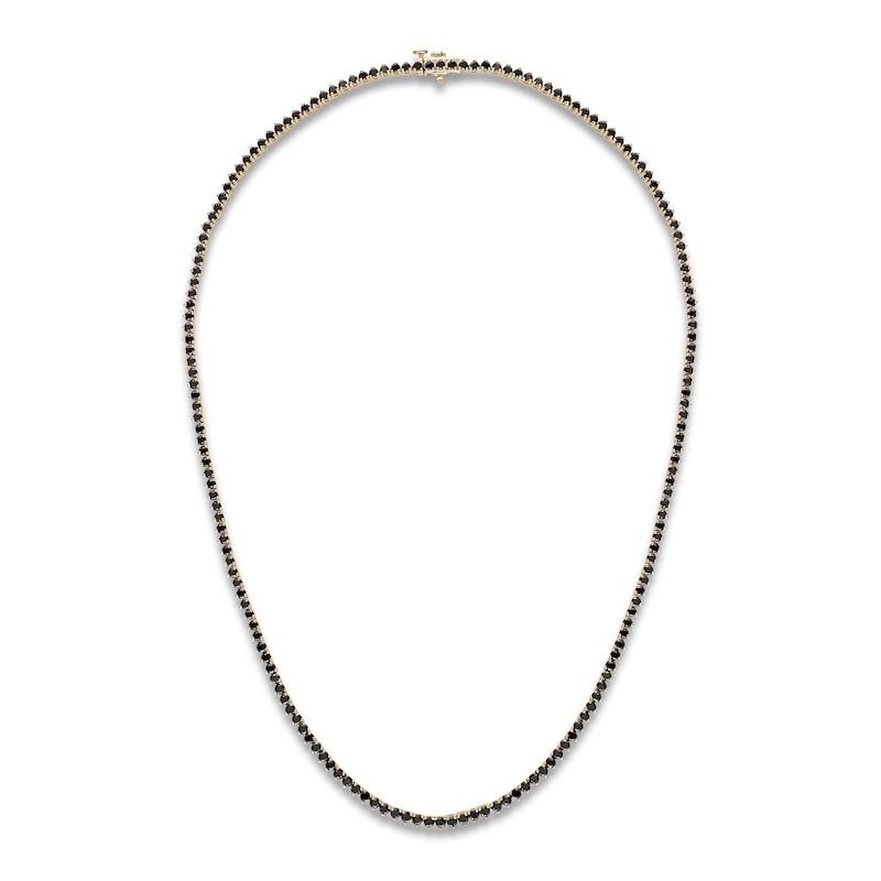 Black Diamond Tennis Necklace 7-1/2 ct tw Round 14K Yellow Gold 17"