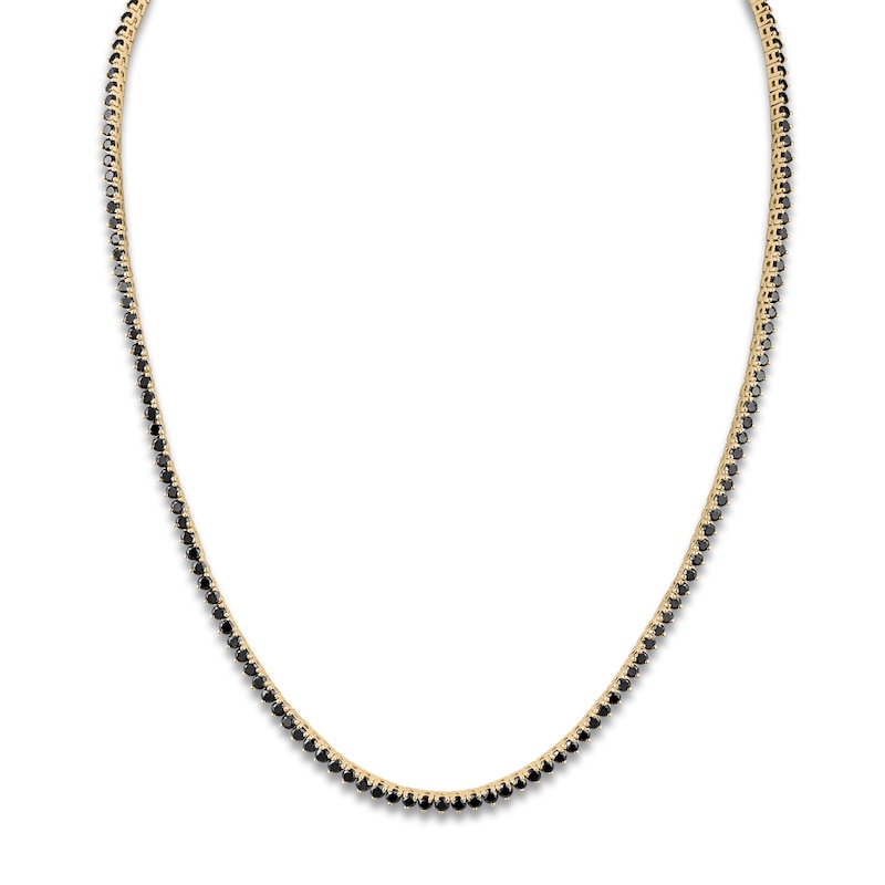 Black Diamond Tennis Necklace 7-1/2 ct tw Round 14K Yellow Gold 17"