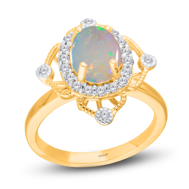 Kallati Oval-Cut Natural Opal Ring 3/8 ct tw Diamonds 14K Yellow Gold